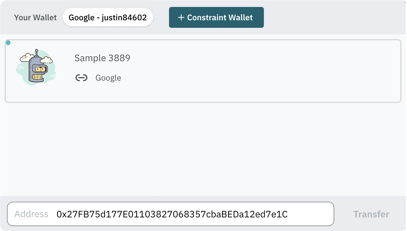 moonchute example intreface for 2FA AA wallet
